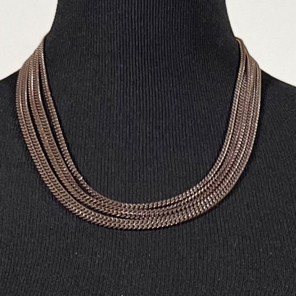 New Gold/Copper Tone Multiple Chains Necklace Earrings Set - Picture 3 of 3